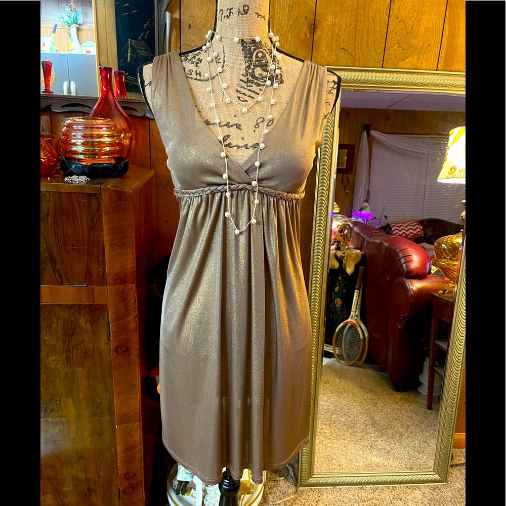 Gorgeous Rhapsody metallic gold vintage cocktail dress